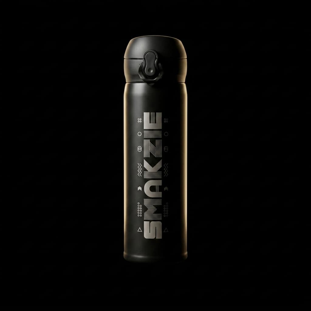 Tumbler Smakzie — Tampak samping dengan background gelap